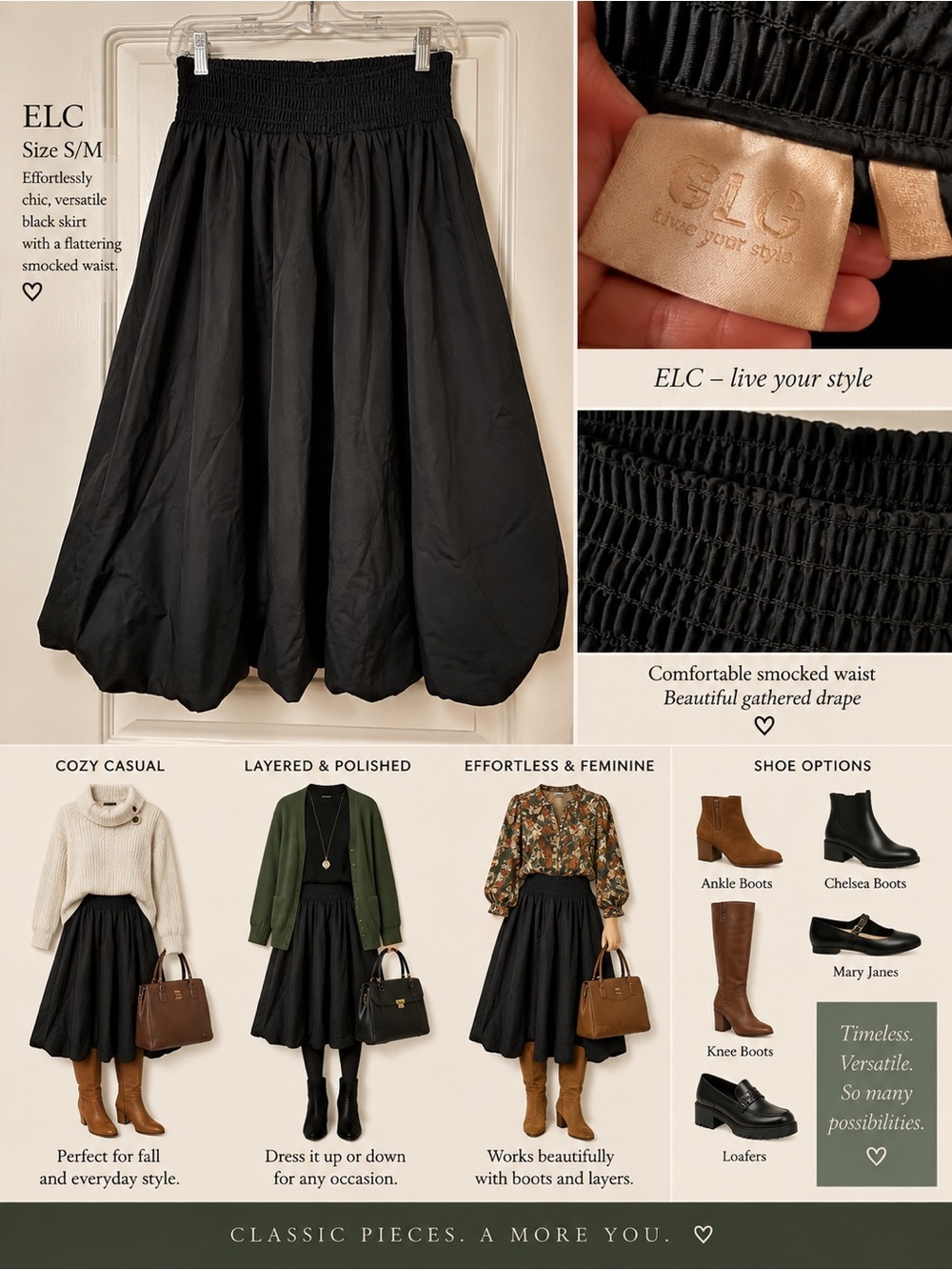 ELC Black Smocked-Waist Circle Skirt